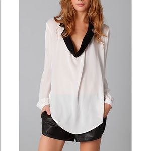 Cream Blouse w/ Black Cowl Lapel